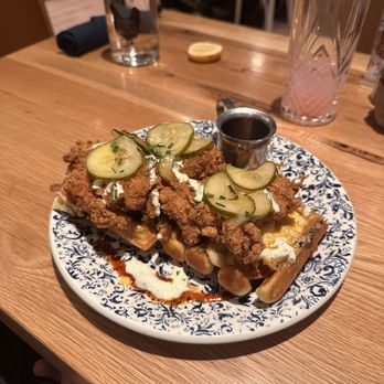 Tupelo Honey Southern Kitchen & Bar - mac-n-cheese waffles with asheville hot fried chicken - Southern Near Me - Des Moines, Iowa Tupelo Honey Southern Kitchen & Bar - mac-n-cheese waffles with asheville hot fried chicken - Southern Near Me - Des Moines, Iowa