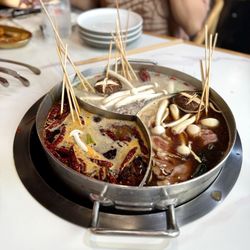 Nice To Meet You Skewer Hot Pot - Hot Pot Skewers with 3 different Broths (Pork Bone, Sukiyaki, & Spicy Sichuan) - @ToshiEats on IG -