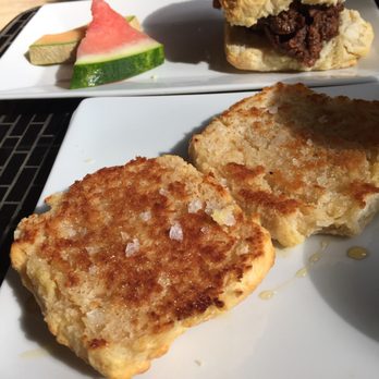 Treehouse Coffee - Biscuit and honey, split and grilled, with salt sprinkle. - Cafes Near Me - Duck, North Carolina Treehouse Coffee - Biscuit and honey, split and grilled, with salt sprinkle. - Cafes Near Me - Duck, North Carolina