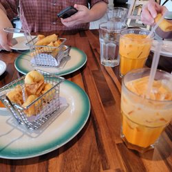Naung Mai Thai Kitchen - Giew Grob And Spring Rolls and Thai Iced Tea