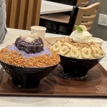Sul & Beans - Taro bingsu (left) Banana milk bingsu (right) - Desserts Near Me - Cupertino, California Sul & Beans - Taro bingsu (left) Banana milk bingsu (right) - Desserts Near Me - Cupertino, California