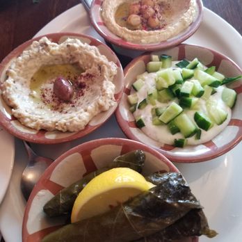 Zeina's Cafe - Lebanese Platter- Hummus, Baba, Cucumber Dip & Grape leaves stuffed rice & meat - Very Authentic to your senses.. - Lebanese Near Me - Utica, New York Zeina's Cafe - Lebanese Platter- Hummus, Baba, Cucumber Dip & Grape leaves stuffed rice & meat - Very Authentic to your senses.. - Lebanese Near Me - Utica, New York