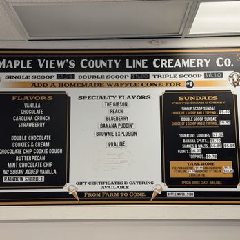 Mapleview's County Line Creamery - Menu - Ice Cream & Frozen Yogurt Near Me - Gibsonville, North Carolina