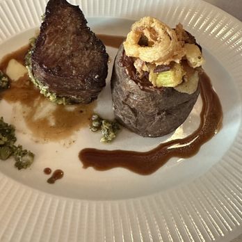 Theodosia - NY strip with leek-stuffed potato - Seafood Near Me - Duck, North Carolina Theodosia - NY strip with leek-stuffed potato - Seafood Near Me - Duck, North Carolina