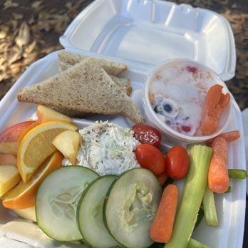 What's Cookin' Downtown - Chicken salad plate with side of fruit salad - American Near Me - Aiken, South Carolina What's Cookin' Downtown - Chicken salad plate with side of fruit salad - American Near Me - Aiken, South Carolina