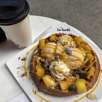 La Forêt - Mango waffle with berries n vanila ice cream - Coffee & Tea Near Me - Burnaby, British Columbia La Forêt - Mango waffle with berries n vanila ice cream - Coffee & Tea Near Me - Burnaby, British Columbia