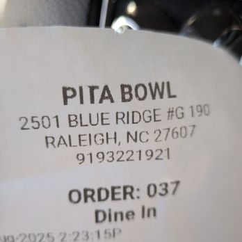 Pita Bowl - receipt - Mediterranean Near Me - Raleigh, North Carolina Pita Bowl - receipt - Mediterranean Near Me - Raleigh, North Carolina