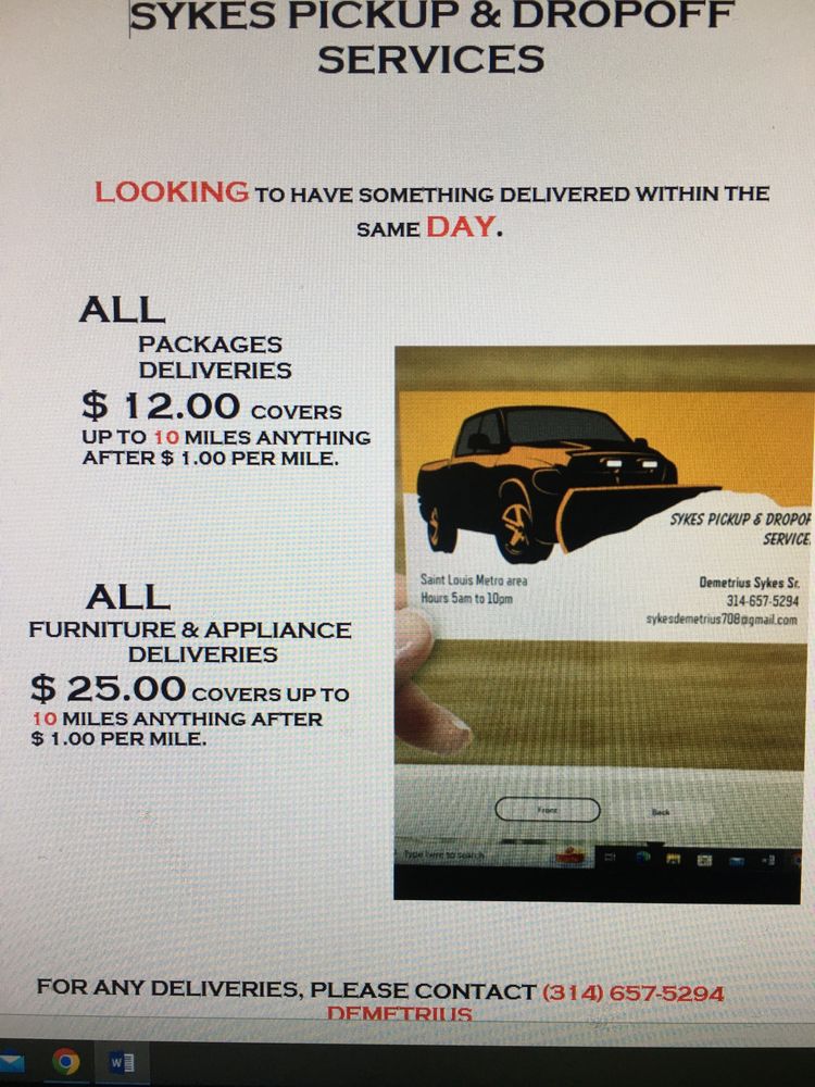SYKES PICKUP & DROPOFF SERVICES Saint Louis, Missouri Couriers
