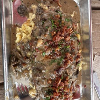 Prost Brewing - Delicious Yeager schnitzel with mushroom gravy and spatzle - Beer Gardens Near Me - Highlands Ranch, Colorado Prost Brewing - Delicious Yeager schnitzel with mushroom gravy and spatzle - Beer Gardens Near Me - Highlands Ranch, Colorado