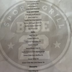 Blue 22 Sports Grill - Menu (back page) as of 11/13/2021