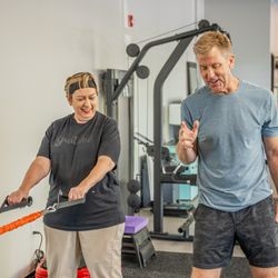 Mindful Barbell - Jon and Debbie enjoy a good laugh together after an unexpected coaching "goof up" by the trainer!