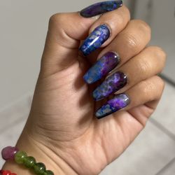 Nails By Rosa - Gel X Medium Coffin / cat eye with jelly ink in marble form