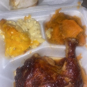 Stephanie's Restaurant - BBQ chicken quarter, mac and cheese, and yams - American Near Me - Greensboro, North Carolina