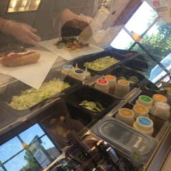 Clean station and they usually have two people. One in veggies one with meat and cheese
