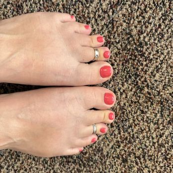 Red Nails - My feet's with coral painted toes - Nail Salons Near Me - Cottage Grove, Minnesota Red Nails - My feet's with coral painted toes - Nail Salons Near Me - Cottage Grove, Minnesota