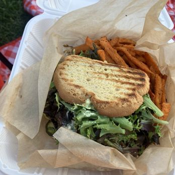 Black Forest Foods - Gluten free bread on Blue Burger with sweet potato fries - Cafes Near Me - Monument, Colorado Black Forest Foods - Gluten free bread on Blue Burger with sweet potato fries - Cafes Near Me - Monument, Colorado