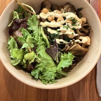 Lady Elaine - Hen of the wood with mixed greens - Mediterranean Near Me - Honolulu, Hawaii Lady Elaine - Hen of the wood with mixed greens - Mediterranean Near Me - Honolulu, Hawaii