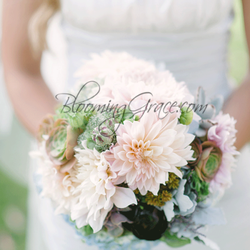 Blooming Grace Floral - Dahlias and succulents, beach wedding bouquet