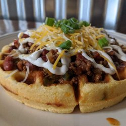 Eats - Chili on a Cornbread Waffle.