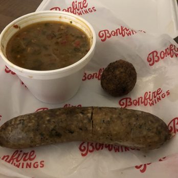 Bonfire Wings - Creole style gumbo (large), boudin link, boudin ball !!! Delicious !!! Crackers would've been nice but I'm stuffed none the less !!! - Cajun/Creole Near Me - Houston, Texas