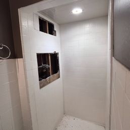 Demolition of our 1959 shower wall done by Ricky of Bathfitter.