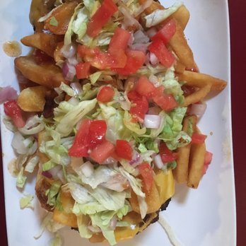 2 Doors Down - Special: two cheeseburger patties, sesame bun top, fries, tomato, lettuce, onion, chili - Burgers Near Me - Cheyenne, Wyoming