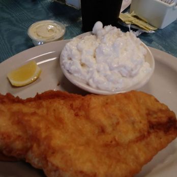Tom's Family Restaurant - Large fish sub mac salad and coleslaw with cottage cheese. It was good but mushy no crunchy batter - American Near Me - Irving, New York Tom's Family Restaurant - Large fish sub mac salad and coleslaw with cottage cheese. It was good but mushy no crunchy batter - American Near Me - Irving, New York