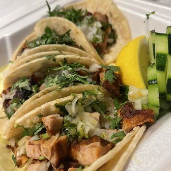 El Tacon 118 - 4 chicken tacos before red and green salsa which is amazing! - Food Trucks Near Me - Simi Valley, California