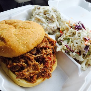 Triple Crown BBQ - Pulled pork sandwich with coleslaw and potato salad - Barbeque Near Me - Luray, Virginia Triple Crown BBQ - Pulled pork sandwich with coleslaw and potato salad - Barbeque Near Me - Luray, Virginia