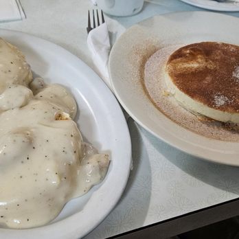 Log Cabin Diner - Biscuits and gravy $8.45 and the cinnamon sugar pancake $4.50 - American Near Me - Klamath, California Log Cabin Diner - Biscuits and gravy $8.45 and the cinnamon sugar pancake $4.50 - American Near Me - Klamath, California