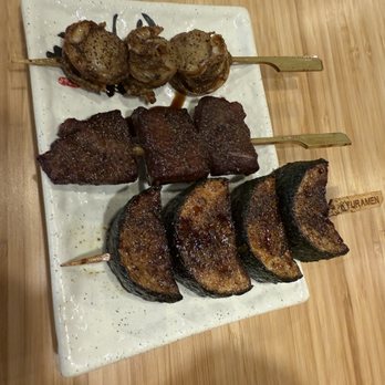 Kyuramen - Cherry Hill - Yakitori- scallops, beef, zucchini - Ramen Near Me - Cherry Hill, New Jersey