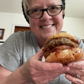 The Burger Joint - Arcata - Me and my Backwood burger complete with delicious grass fed burger, bacon, smoky BBQ sauce, a big onion ring and spectacular bun! - Burgers Near Me - Arcata, California