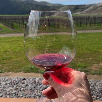 Sanford Winery - View from the tasting patio, with wine in hand - Wineries Near Me - Lompoc, California Sanford Winery - View from the tasting patio, with wine in hand - Wineries Near Me - Lompoc, California