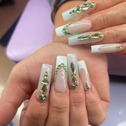 Blinged Acrylic Nails w/French Tips and Nail Gems