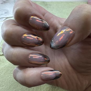 Lively Nails - Chrome springtime nails with a dark cats eye tip. - Nail Salons Near Me - San Diego, California