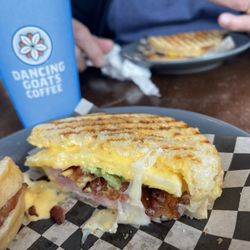 Blue Rooster - Yummy sour dough breakfast sandwich! Good coffee too.