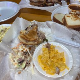 So good. 1/2 rack ribs & pulled pork w/slaw. Mac n cheese too So good. 1/2 rack ribs & pulled pork w/slaw. Mac n cheese too