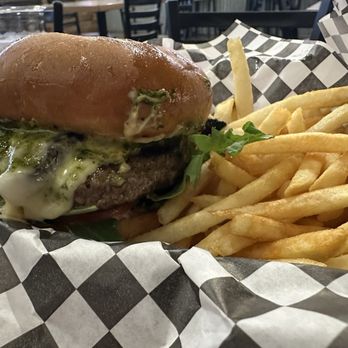 Uptown Burger - Burger of the week - portobello mushrooms, pesto, Muenster cheese, arugula, tomatoes, garlic aioli - SO YUM!! - Burgers Near Me - Fullerton, California Uptown Burger - Burger of the week - portobello mushrooms, pesto, Muenster cheese, arugula, tomatoes, garlic aioli - SO YUM!! - Burgers Near Me - Fullerton, California