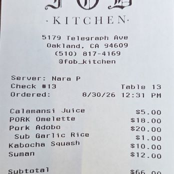 FOB Kitchen - Would recommend for good food but not for traditional Filipino flavor. Seasonings toned down for western palates - Filipino Near Me - Oakland, California FOB Kitchen - Would recommend for good food but not for traditional Filipino flavor. Seasonings toned down for western palates - Filipino Near Me - Oakland, California