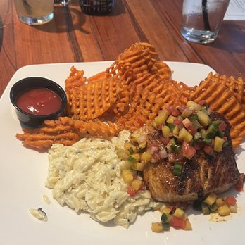 Babes Grill House - Blackened Mahi Mahi, Parmesan Orzo and Sweet Potato Waffle fries - New American Near Me - Palmyra, Pennsylvania