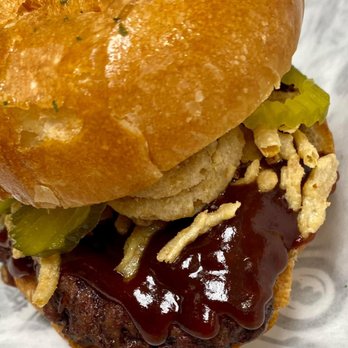 Holy Smoke - a hamburger with barbecue sauce and pickles - Soul Food Near Me - Hattiesburg, Mississippi