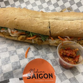 Madame Saigon - Tofu banh mi. The chili sauce on the side is a must! - Vietnamese Near Me - Honolulu, Hawaii Madame Saigon - Tofu banh mi. The chili sauce on the side is a must! - Vietnamese Near Me - Honolulu, Hawaii