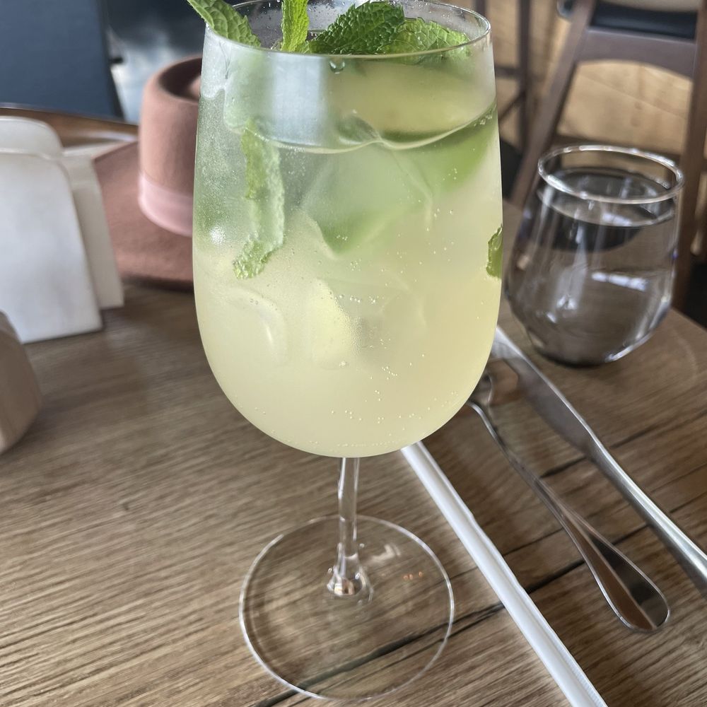 Rose Gose - The No. 5 - sparking wine, elderflower, lemon juice, and mint - Wine Bars Near Me - Austin, Texas Rose Gose - The No. 5 - sparking wine, elderflower, lemon juice, and mint - Wine Bars Near Me - Austin, Texas