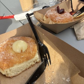 Giulia Italian Bakery - raspberry filling and vanilla filling sugar doughnuts - Coffee & Tea Near Me - Peachtree Corners, Georgia