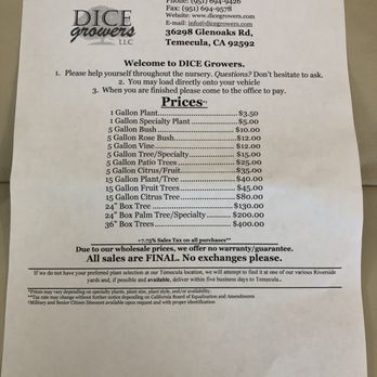DICE Growers - Prices 04-28-21 - Nurseries & Gardening Near Me - Temecula, California