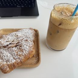 Almond croissant, brown sugar shaken espresso w/ oatmilk Almond croissant, brown sugar shaken espresso w/ oatmilk
