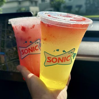 Sonic - Cocoberry Cream & Lemonade Slush add Strawberries -- both are delicious :) - Burgers Near Me - Kapolei, Hawaii Sonic - Cocoberry Cream & Lemonade Slush add Strawberries -- both are delicious :) - Burgers Near Me - Kapolei, Hawaii