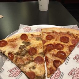 Triboro (pepperoni, sausage and meatball) slice and pepperoni slice. Triboro (pepperoni, sausage and meatball) slice and pepperoni slice.
