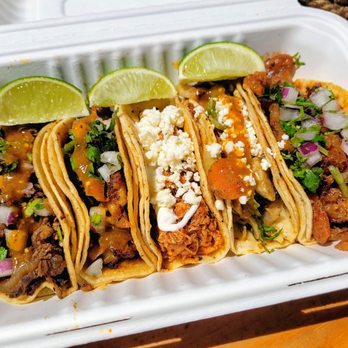 Xochi - Taco Combo: Steak, Chorizo, Chicken, Brussel Spouts & Pork Rinds - Food Trucks Near Me - Issaquah, Washington Xochi - Taco Combo: Steak, Chorizo, Chicken, Brussel Spouts & Pork Rinds - Food Trucks Near Me - Issaquah, Washington