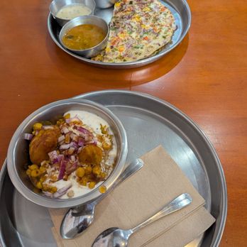 Thali - Utapam and samosa chaat - Indian Near Me - Reno, Nevada Thali - Utapam and samosa chaat - Indian Near Me - Reno, Nevada
